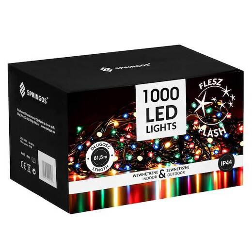 Lampki choinkowe 1000 Led multikolor, zimny biały flash 81,5 m oświetlenie świąteczne IP44