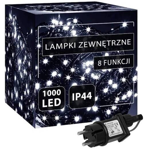 Lampki choinkowe 1000 led bialy zimny 50m oświetlenie świąteczne IP44