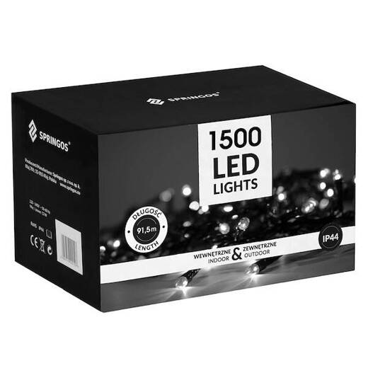 Lampki choinkowe 1500 Led biały zimny 90m oświetlenie świąteczne IP44