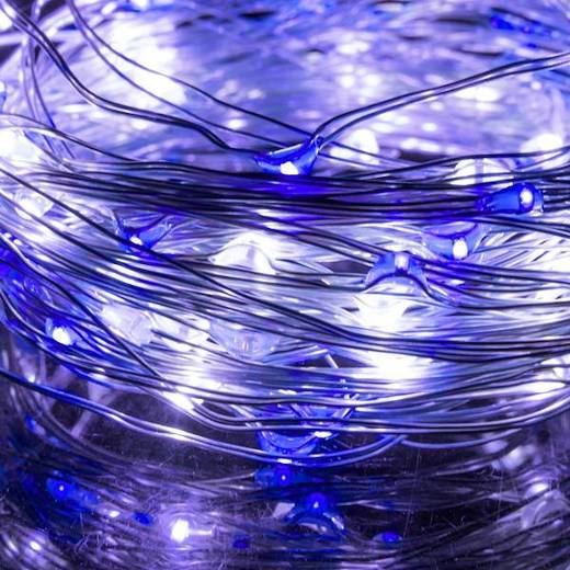 Lampki choinkowe 20 LED druciki mikro na baterie białe niebieskie