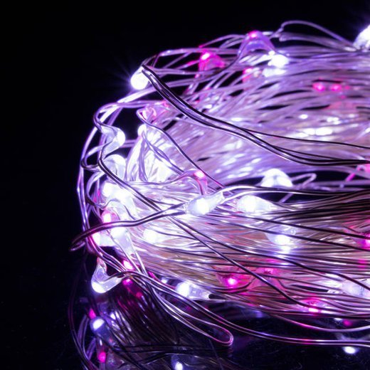 Lampki choinkowe 20 LED druciki mikro na baterie białe różowe