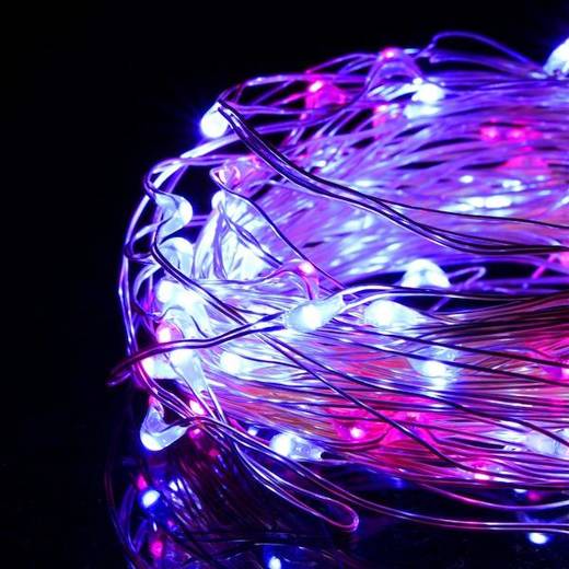 Lampki choinkowe 20 LED druciki mikro na baterie różowe niebieskie