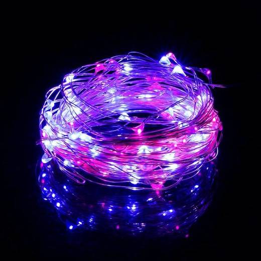Lampki choinkowe 20 LED druciki mikro na baterie różowe niebieskie