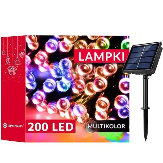 Lampki choinkowe 200 Led 22 m multikolor oświetlenie świąteczne solarne