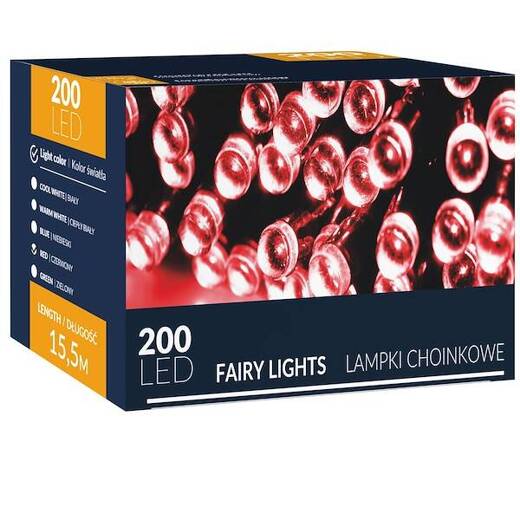 Lampki choinkowe 200 Led czerwone 15,5 m oświetlenie świąteczne