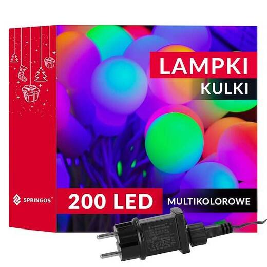 Lampki choinkowe 200 Led kuleczki multikolor z programatorem