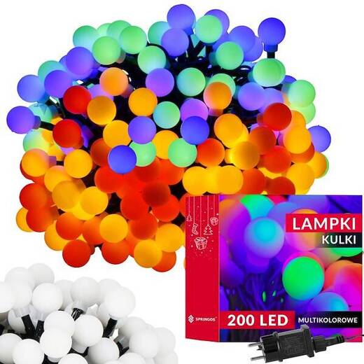 Lampki choinkowe 200 Led kuleczki multikolor z programatorem