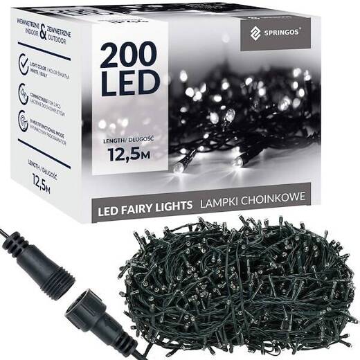 Lampki choinkowe 200 led biały zimny 12,5 m oświetlenie świąteczne IP44