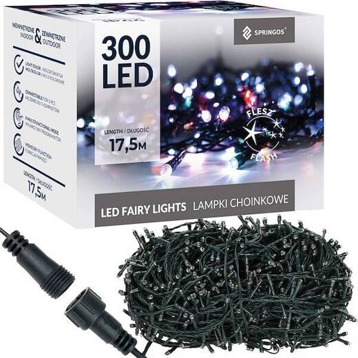 Lampki choinkowe 300 led multikolor + flash 15m oświetlenie świąteczne IP44