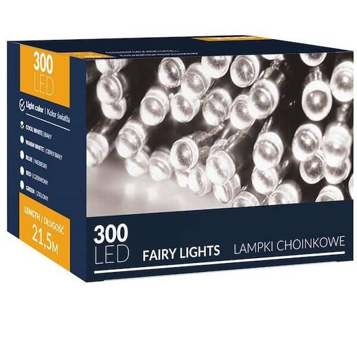 Lampki choinkowe 300 led zimny biały 22,5 m oświetlenie świąteczne 