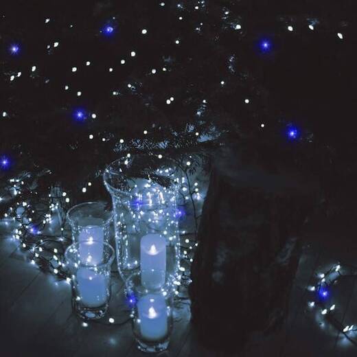 Lampki choinkowe 300 led zimny biały, flash niebieski 19m oświetlenie świąteczne IP44