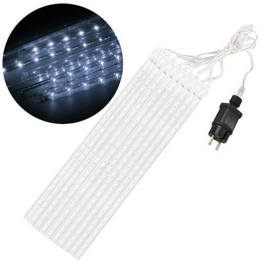 Lampki choinkowe 480 Led sople 10 szt. padający śnieg meteory zewnętrzne biały zimny