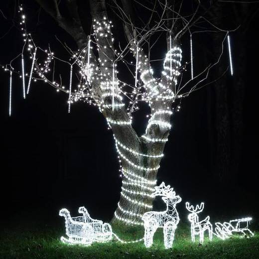 Lampki choinkowe 480 Led sople 10 szt. padający śnieg meteory zewnętrzne biały zimny