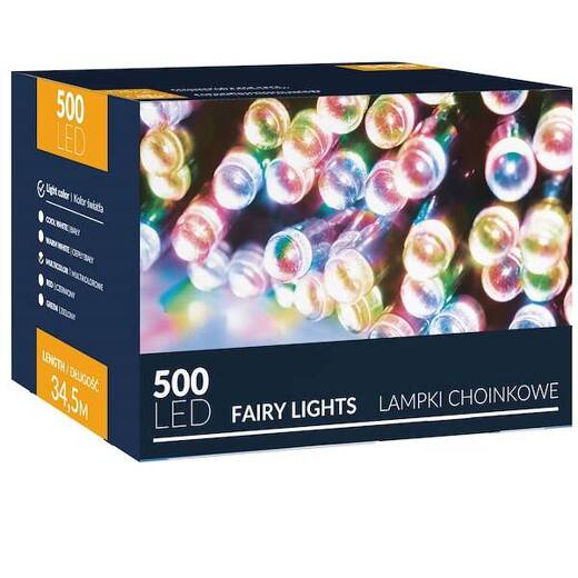 Lampki choinkowe 500 Led multikolor 34,5 m oświetlenie świąteczne