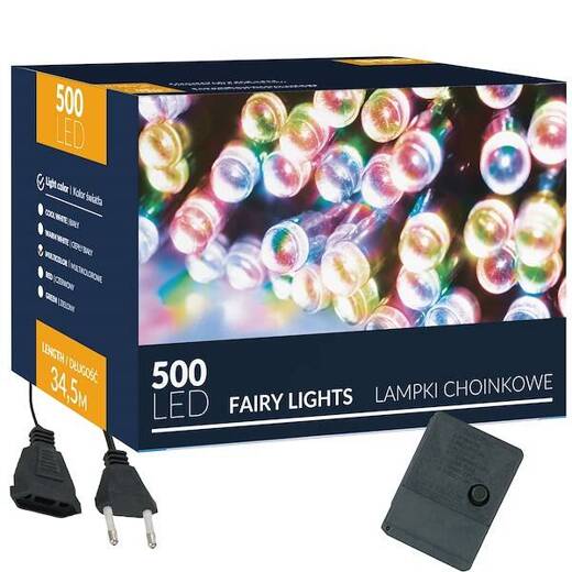 Lampki choinkowe 500 Led multikolor 34,5 m oświetlenie świąteczne