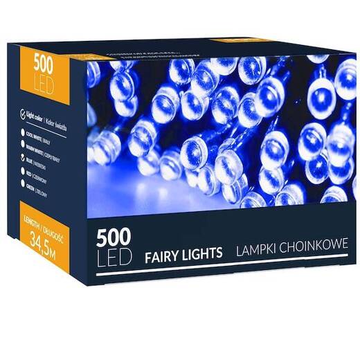 Lampki choinkowe 500 Led niebieski 34,5 m oświetlenie świąteczne