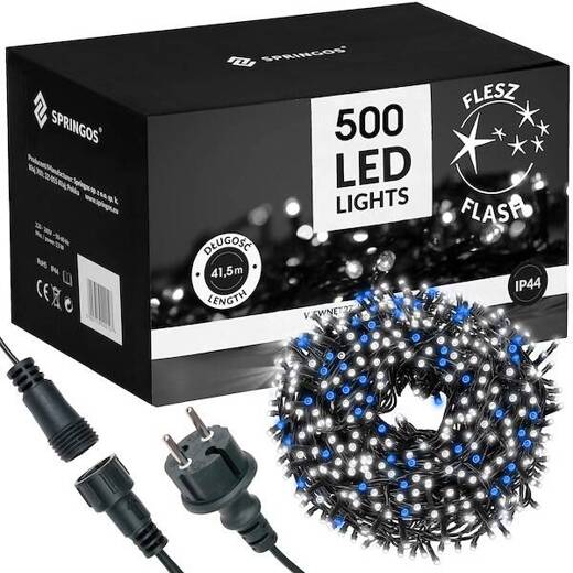 Lampki choinkowe 500 Led zimny biały+ niebieski flash 41,5 m oświetlenie świąteczne IP44