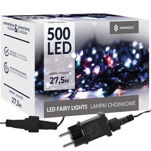 Lampki choinkowe 500 led ciepły biały + zimny biały flash 27,5 m oświetlenie IP44