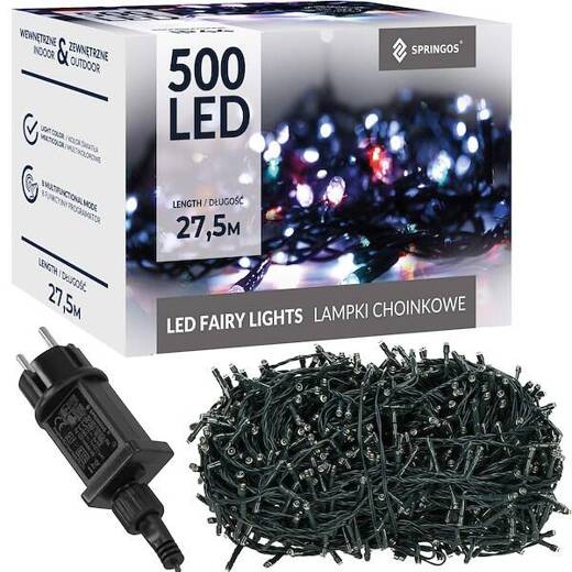 Lampki choinkowe 500 led ciepły biały + zimny biały flash 27,5 m oświetlenie IP44