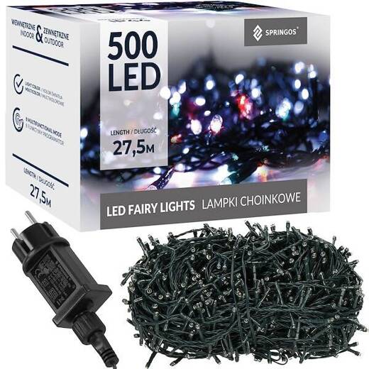 Lampki choinkowe 500 led multikolor + flash 25m oświetlenie świąteczne IP44