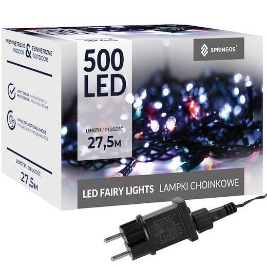 Lampki choinkowe 500 led multikolor + flash 25m oświetlenie świąteczne IP44