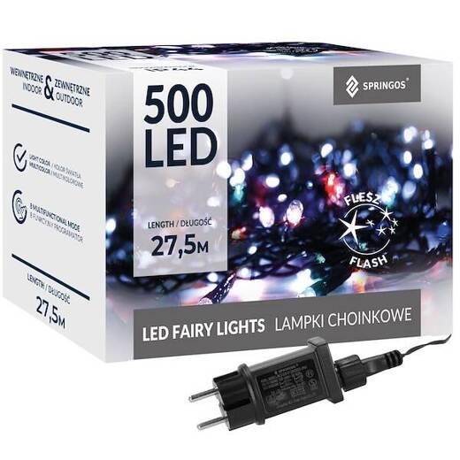 Lampki choinkowe 500 led multikolor + flash 25m oświetlenie świąteczne IP44