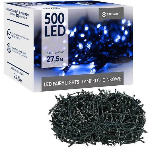 Lampki choinkowe 500 led niebieski + flash 25m oświetlenie świąteczne IP44