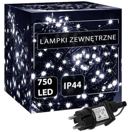 Lampki choinkowe 750 led biały zimny + flash 40m oświetlenie świąteczne IP44