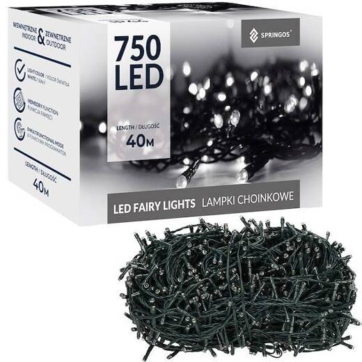 Lampki choinkowe 750 led biały zimny + flash 40m oświetlenie świąteczne IP44