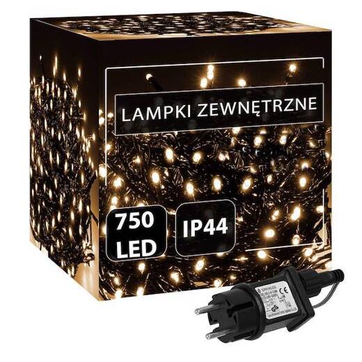 Lampki choinkowe 750 led ciepły biały + flash 40m oświetlenie świąteczne IP44