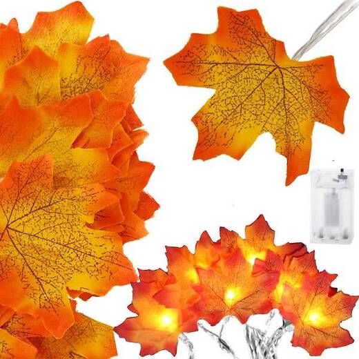 Lampki liście dekoracja jesień girlanda łańcuch świetlny na baterie 20 LED