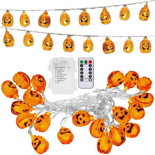 Lampki na Halloween dynie girlanda łańcuch świetlny na baterie i pilota 20 LED