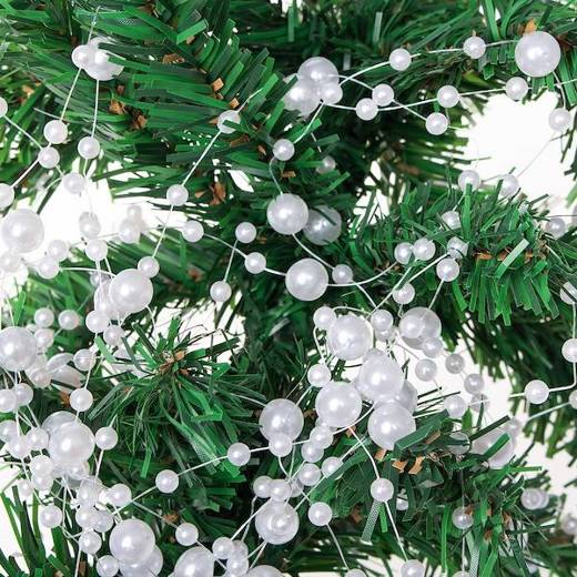 Łańcuch na choinkę z pereł 3-8mm ozdoba świąteczna biały