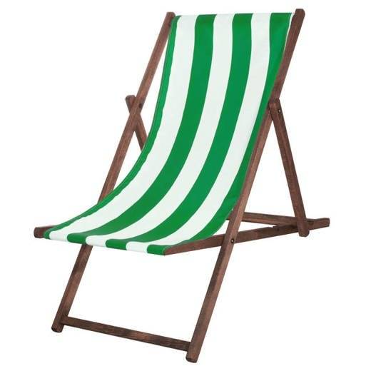 Leżak drewniany impregnowany, plażowa leżanka z materiałem zielone pasy