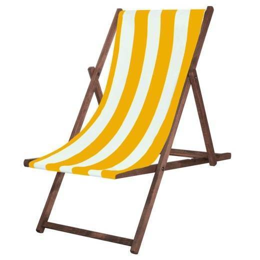 Leżak drewniany impregnowany, plażowa leżanka z materiałem żółte pasy