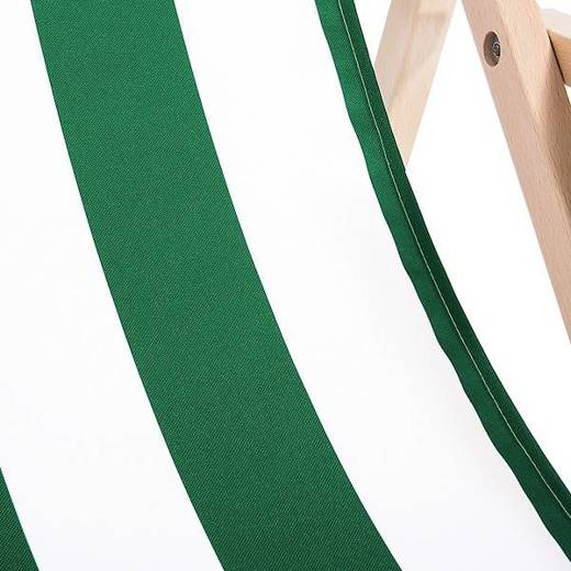 Leżak drewniany z tkaniną w zielone pasy