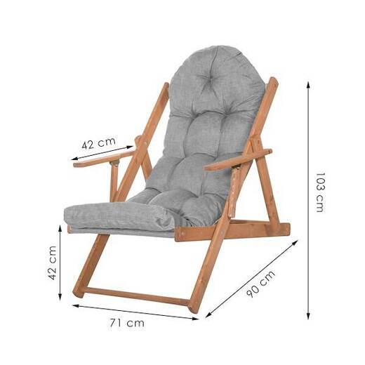 Leżak ogrodowy borneo drewniany z poduszką i podłokietnikami szary