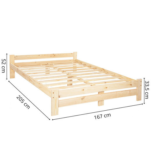 Łóżko drewniane dwuosobowe 200x160 cm ze stelażami 200 kg jasnobrązowe