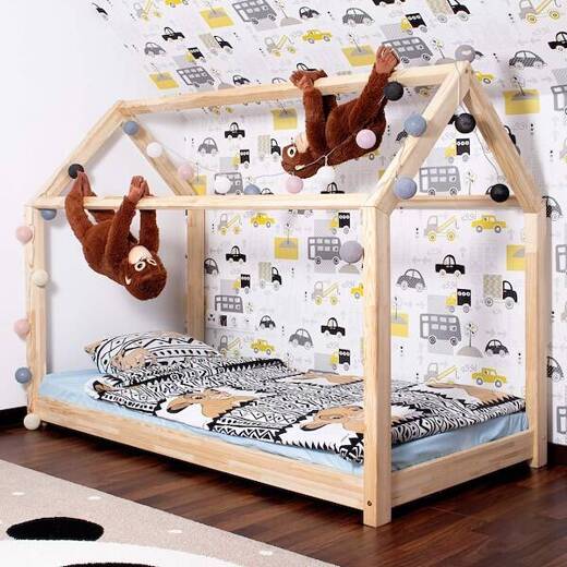 Łóżko dziecięce 160x80cm drewniane łóżeczko ze stelażem domek dla dziecka