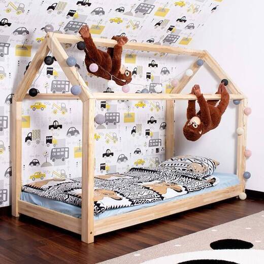 Łóżko dziecięce 160x80cm drewniane łóżeczko ze stelażem domek dla dziecka