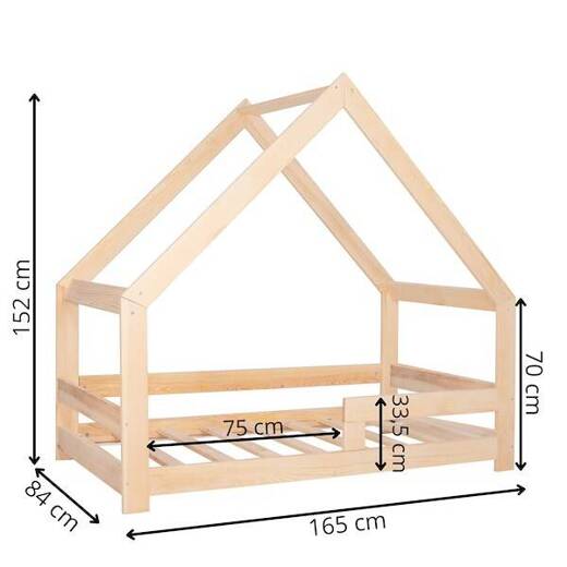 Łóżko dziecięce 160x80cm drewniane łóżeczko ze stelażem domek jasny brąz