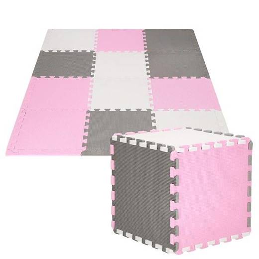 Mata piankowa kwadraty 118x90 cm szare, białe, czarne puzzle dla dzieci, do ćwiczeń