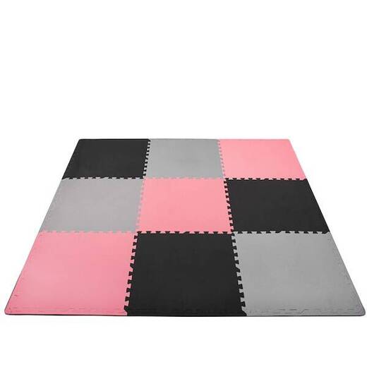 Mata piankowa kwadraty 179x179 cm szare, czarne, różowe puzzle dla dzieci, do ćwiczeń pianka EVA