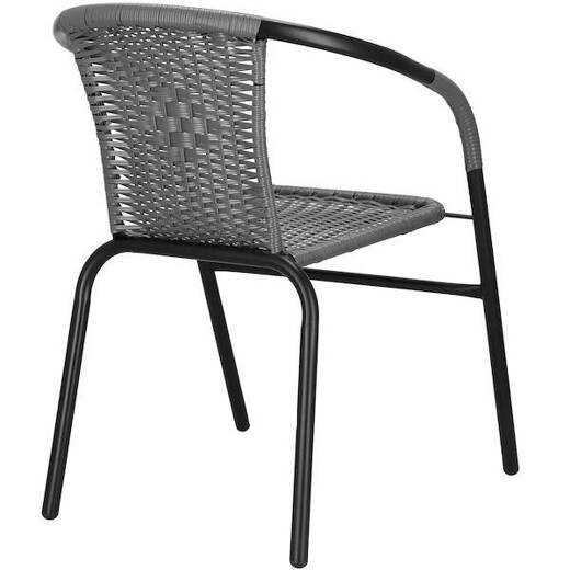 Meble ogrodowe 4 krzesła i okragły stół ze szklanym blatem zestaw na taras czarno-szary