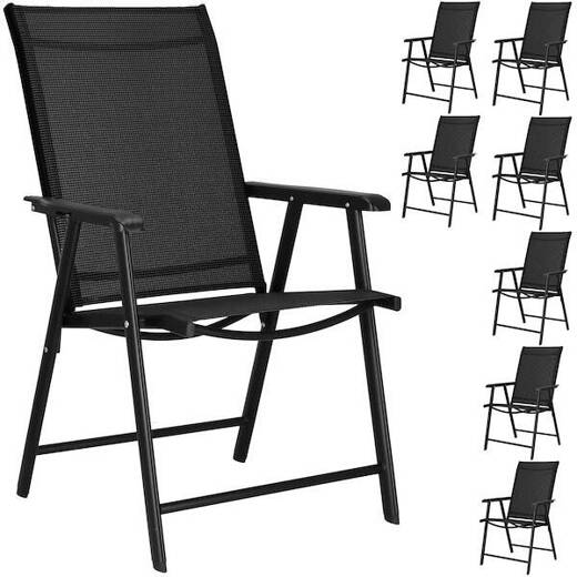 Meble ogrodowe 8 krzeseł, stół ze szkłem hartowanym zestaw na taras czarny 