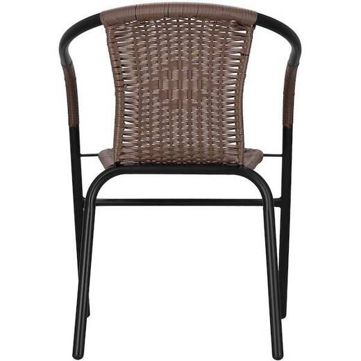 Meble ogrodowe metalowe 2 krzesła i stół ze szklanym blatem zestaw ogrodowy czarno-brązowy