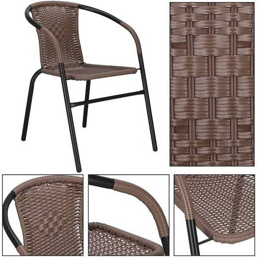 Meble ogrodowe metalowe 2 krzesła i stół ze szklanym blatem zestaw ogrodowy czarno-brązowy