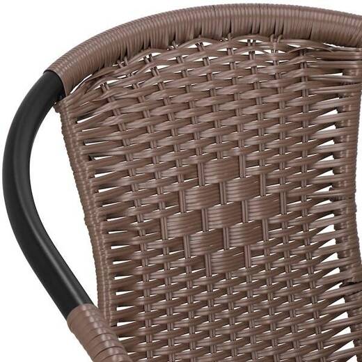 Meble ogrodowe metalowe krzesła 4 szt. i okrągły stół ze szklanym blatem zestaw czarno-brązowy