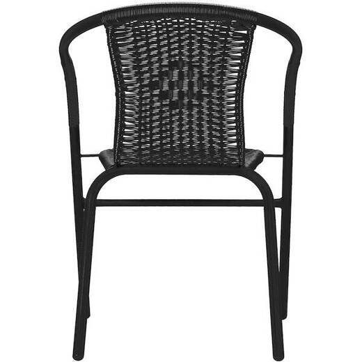 Meble ogrodowe metalowe krzesła i okrągły stół ze szklanym blatem zestaw ogrodowy czarny 