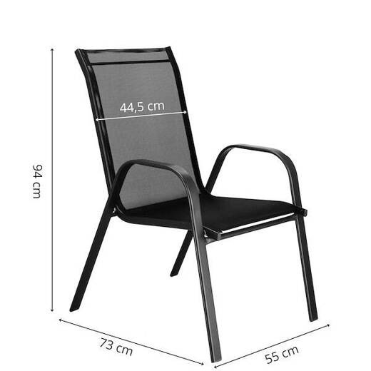 Meble ogrodowe metalowe stół 120 cm i 6 krzeseł czarny zestaw ogrodowy dla 6 osób
